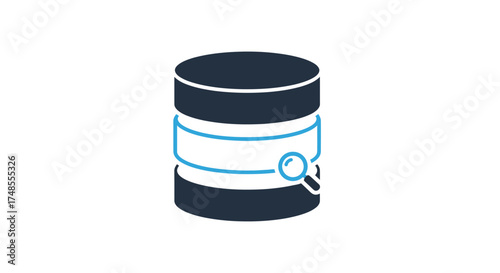Modern database server stack icon with search magnifying glass symbol.