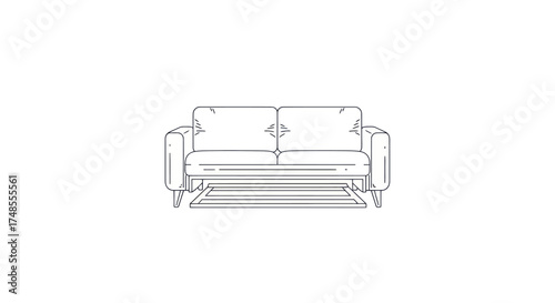 Minimalist Line Art Drawing of a Modern Two-Seater Sofa.