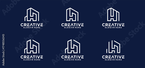 Home and building repair logo design template with a combination of the initials H, the H logo is in the shape of a building.