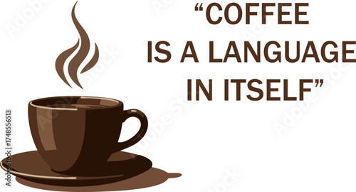 Steaming cup of brown coffee on a saucer illustration perfect for cafe menus