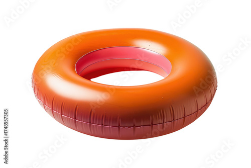 A vibrant orange floating ring ready for summer fun at the poolside in bright sunlight isolated on transparent background