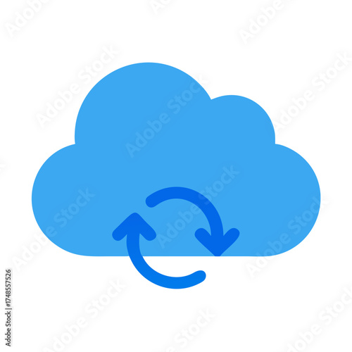 Blue cloud with circular arrows indicating syncing, backup and data management