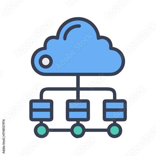 Cloud data connection with servers using network communication system concept illustration
