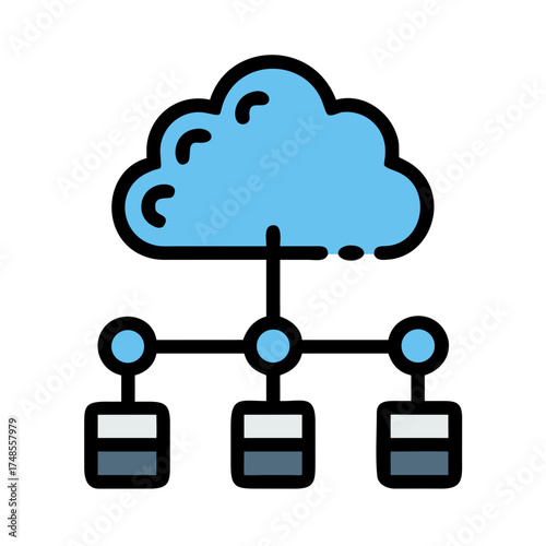 Cloud Computing Network Connection Flat Design Illustrative Representation on Dark Background