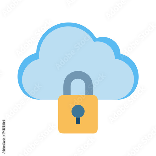 Secure Cloud Storage: Padlock Symbol Protecting Data in Cloud Computing Network