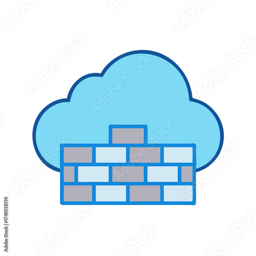 Cloud Firewall Graphic Illustration with Brick Wall Protection and Black Background
