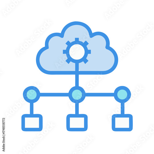 Cloud computing network icon depicting data connection and system administration setup