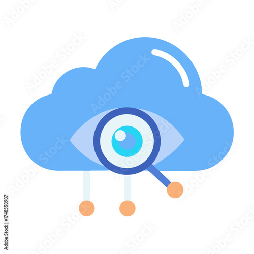 Cloud security monitoring icon with eye symbol for surveillance and protection