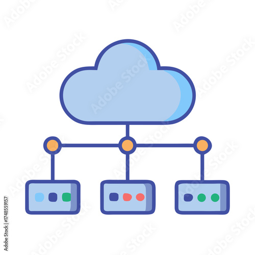 Cloud Computing Network Illustration: Stylized Data Connection with Three Servers on Black