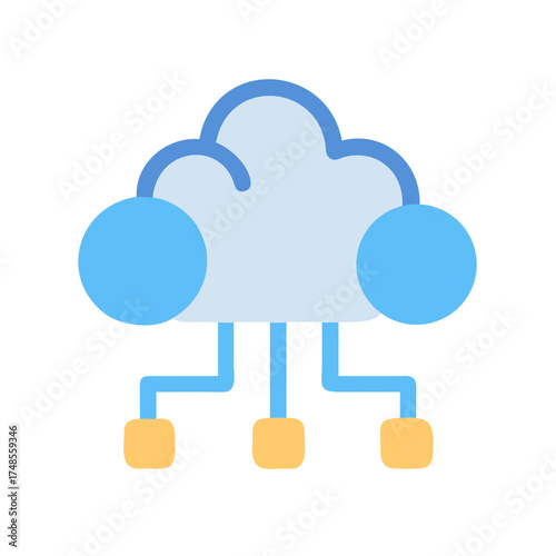 Conceptual cloud computing graphic illustration in flat style on a black background