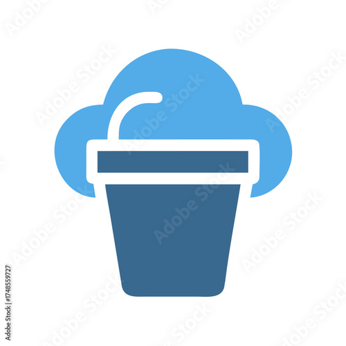 Minimalist illustration of a plant pot with a cloud, centered on black background