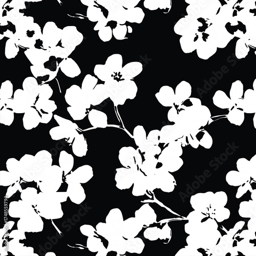 Seamless floral pattern, classic flower ornament, abstract ditsy print in vintage motif. Elegant botanical design of beautiful large wild flowers, leaves, small branches, herbs. Vector illustration.	
