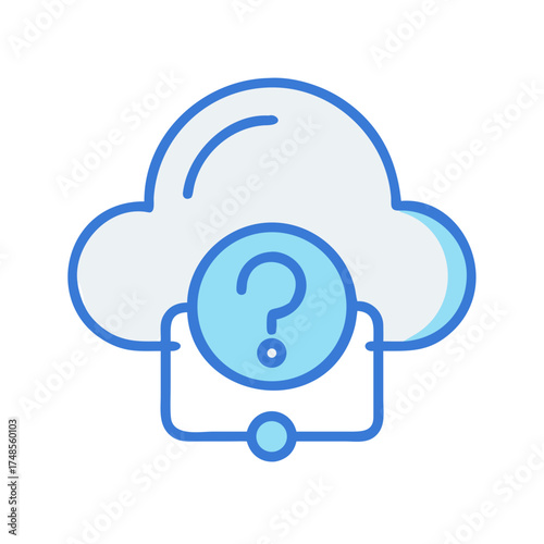 Cloud computing query with question mark icon symbolizes information request processing