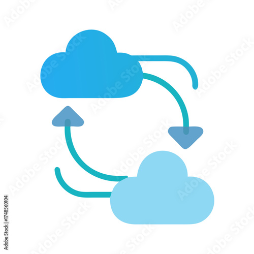 Cloud computing synchronization with directional arrows in a clean and modern style