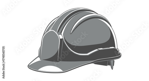 A detailed illustration of a dark gray hard hat with a brim and a raised ridge on top.