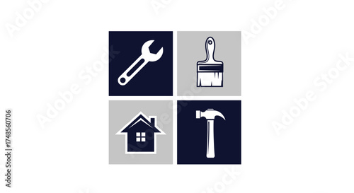 Set of four icons representing home repair and renovation services