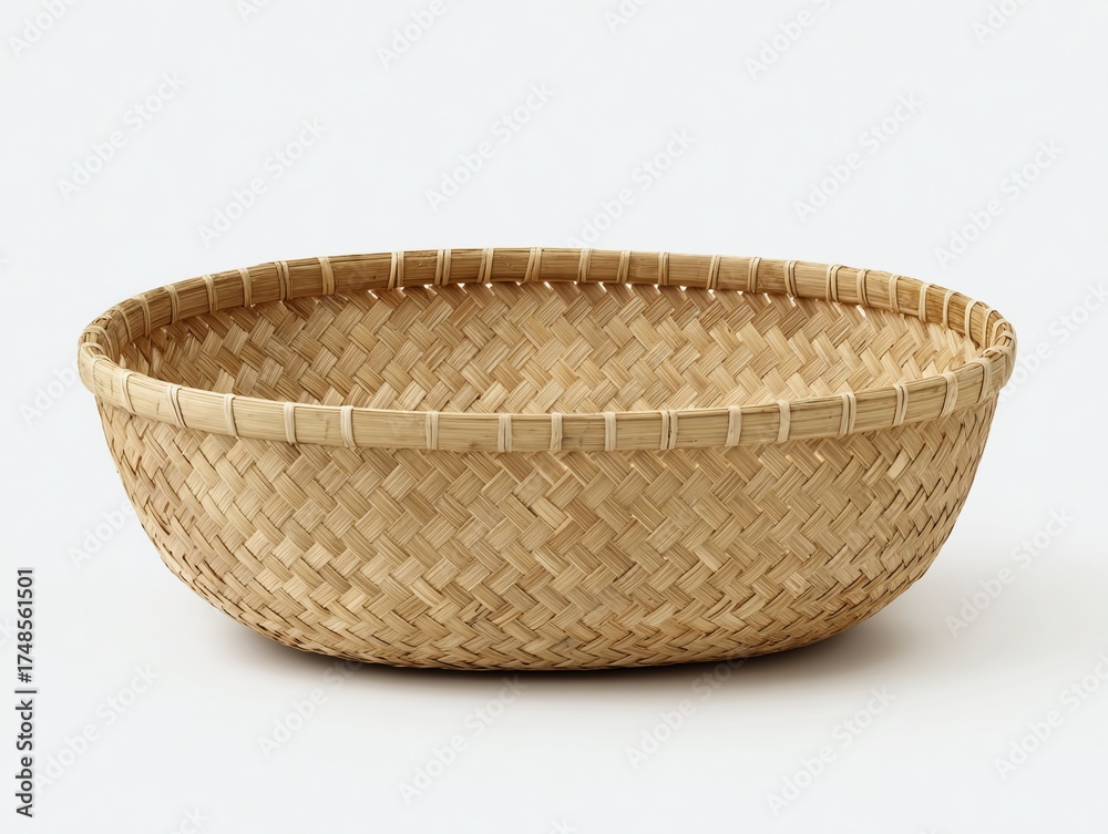 Obraz premium Woven Basket: A handcrafted, woven basket, showcasing the intricate patterns and textures of natural fibers, perfect for displaying artisanal goods.