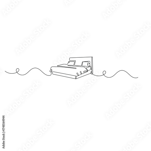 Bed icon  continuous one line drawing  outline double-size bed vector illustration