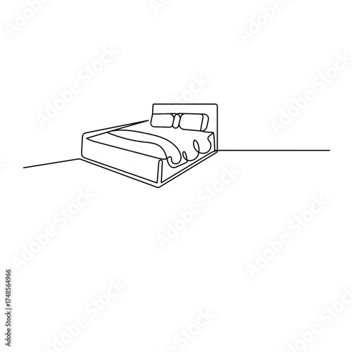 Bed icon  continuous one line drawing  outline double-size bed vector illustration
