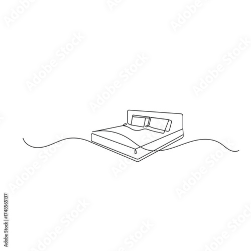 Bed icon  continuous one line drawing  outline double-size bed vector illustration