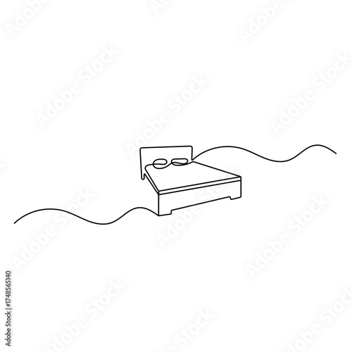 Bed icon  continuous one line drawing  outline double-size bed vector illustration