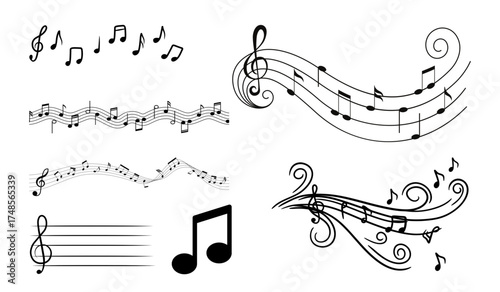 Elegant musical notes and clef compilation for creative projects, invitations, or artistic designs