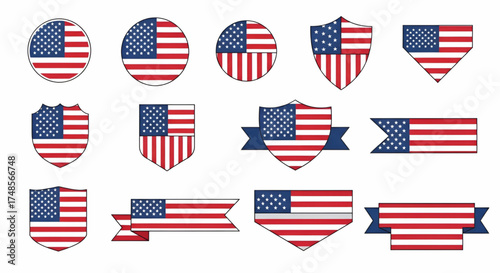 Usa flag vector icons american patriotic symbols badges and emblems set