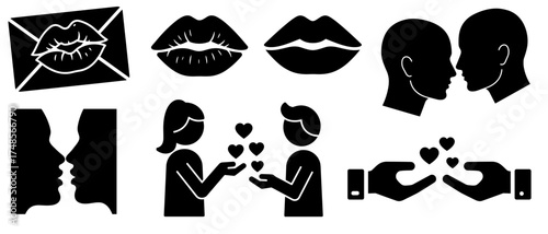 Love and affection icon set in black for romantic graphic design