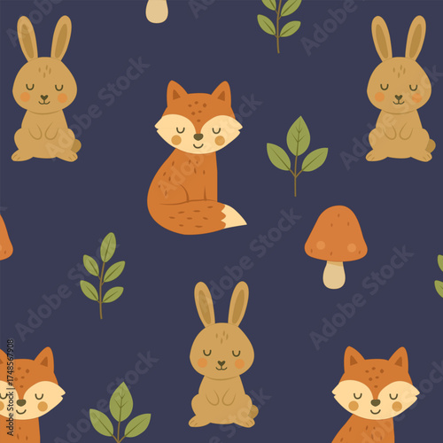  Hare and fox. Cute pattern.