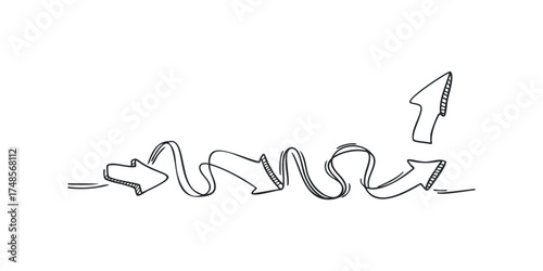 Flowing line arrows representing challenges and progress