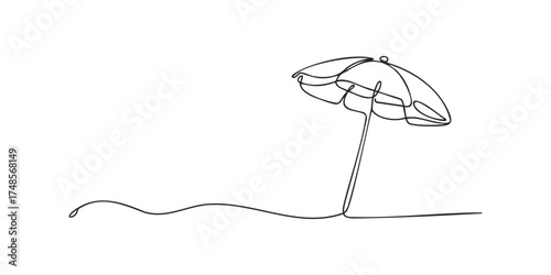Single line drawing of a beach umbrella casting shadow