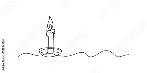 Continuous line drawing of a lit candle with flowing wax