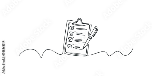 Checklist clipboard with pen and completed items