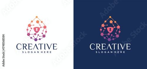 Technology droplet design, Droplet logo design combined with shield letter, droplet logo vector.