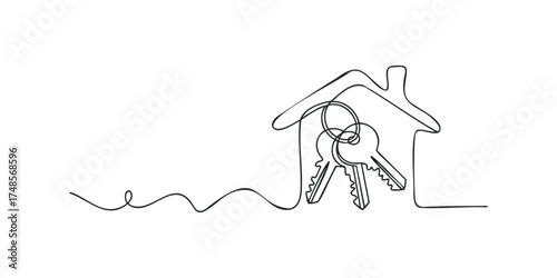 Simple line drawing of house outline with keys