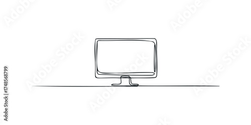 Minimalist continuous line drawing of a desktop computer monitor
