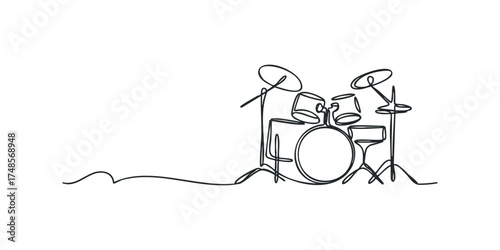 One Line Drawing Drum Kit Music