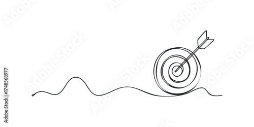 Single Line Arrow Hitting Bullseye on Stylized Ground
