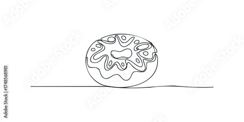 Single Line Drawing of a Frosted Donut on a White Background