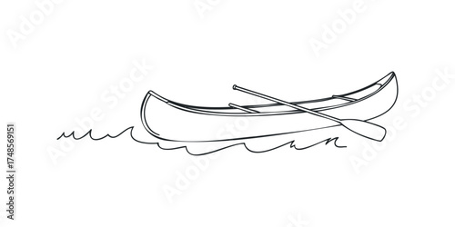 Canoe with paddle on water