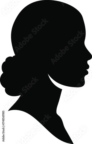 Classic black silhouette profile of a woman's head with elegant hair bun captured in a timeless artistic portrait style vector