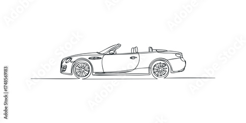 Line art convertible sports car with roof down