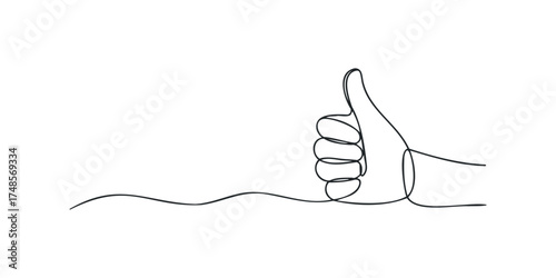 Continuous line drawing of a hand giving a thumbs up gesture