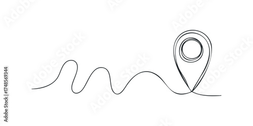 Location pin and winding path simple line graphic