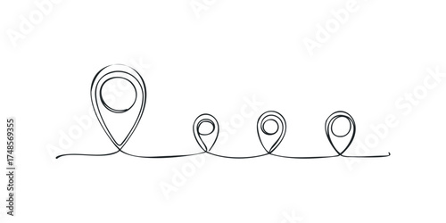 Connected location pins illustration on white background
