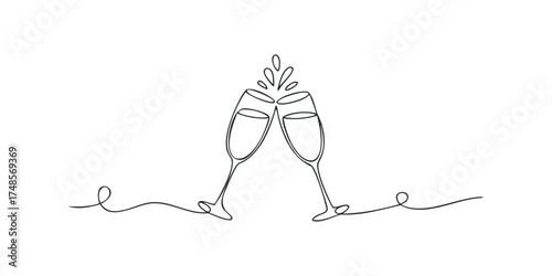 Two champagne glasses toasting with celebratory bubbles