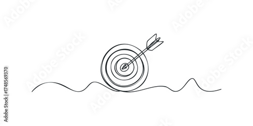 Single line drawing of arrow hitting target center