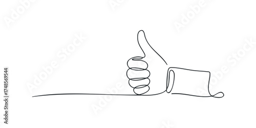 Single line drawing of a hand giving thumbs up