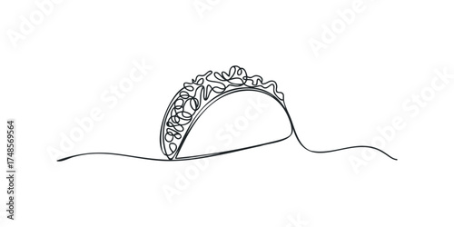 One Line Drawing of a Filled Taco on White Background