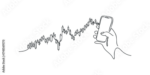 Hand holding smartphone with stock market chart